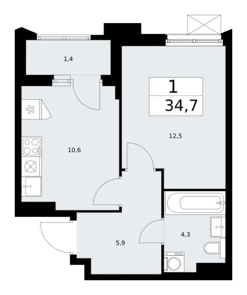 1-комн. 34.7 м²