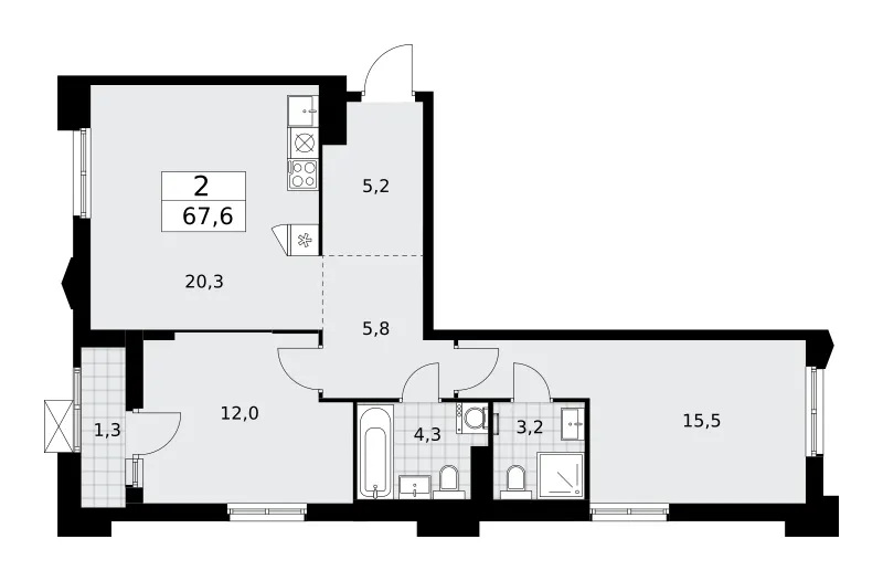 2-комн. 67.6 м²