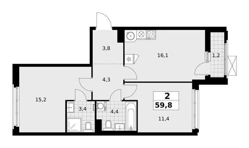 2-комн. 59.8 м²