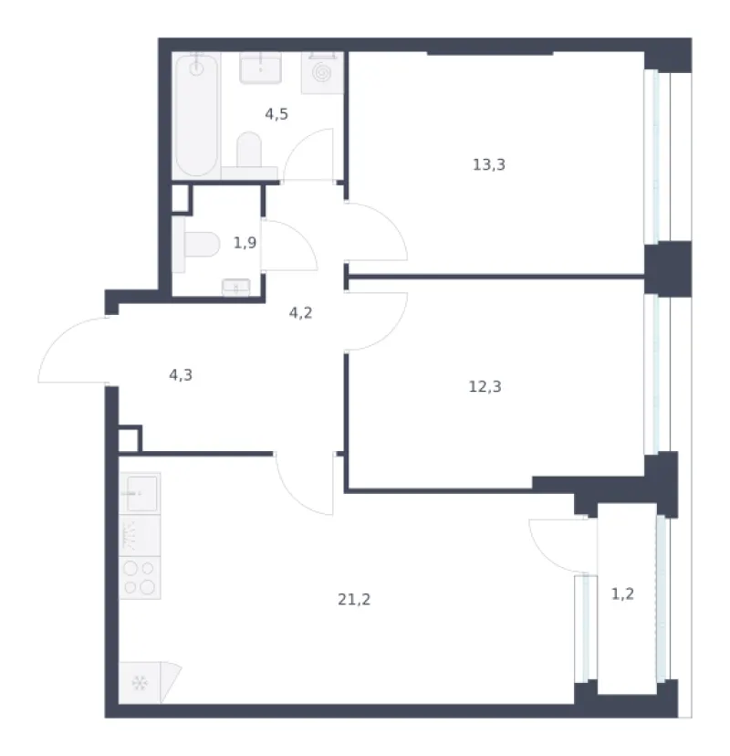 2-комн. 62.9 м²