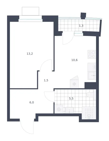 1-комн. 38.1 м²