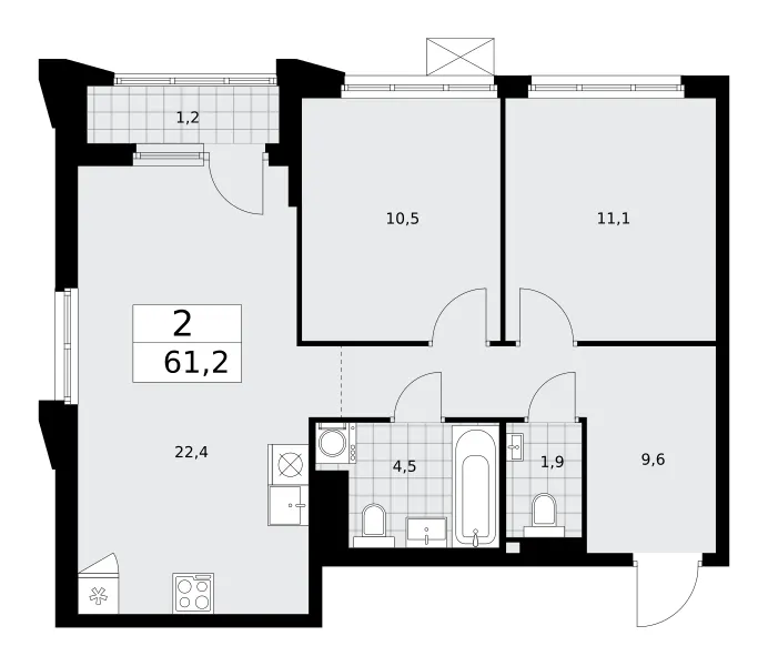 2-комн. 61.2 м²