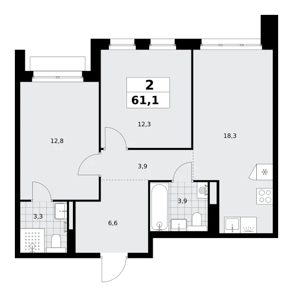 2-комн. 61.1 м²