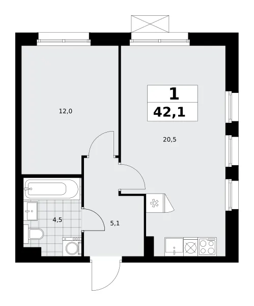 1-комн. 42.1 м²