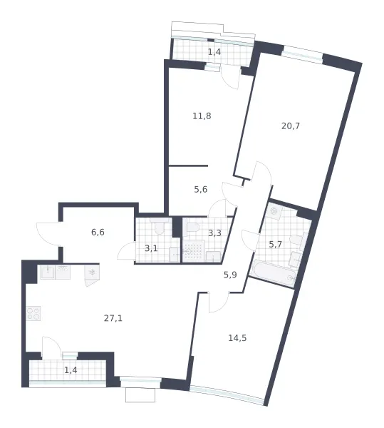 3-комн. 107.1 м²