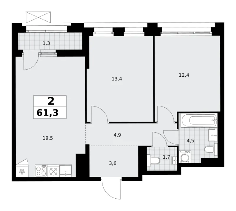 2-комн. 61.3 м²