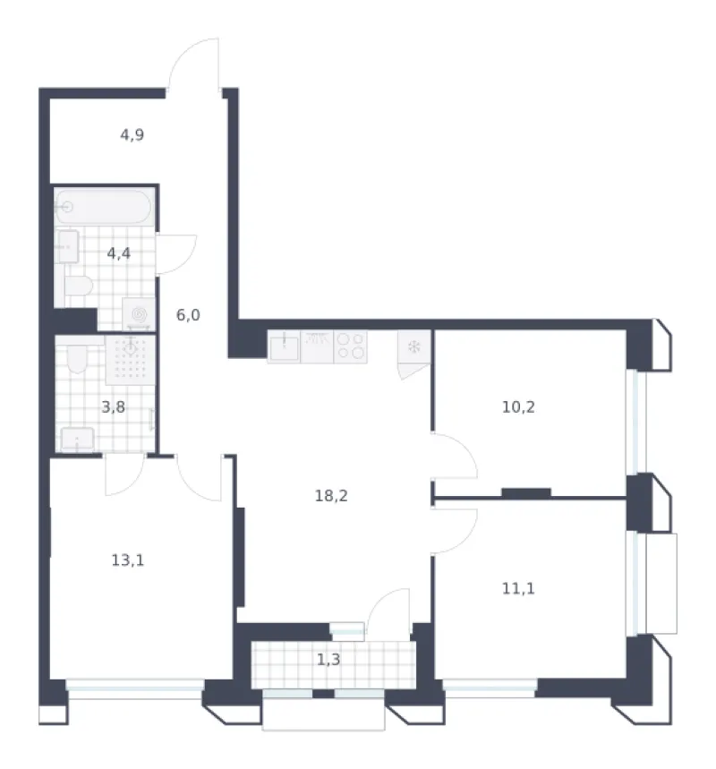 3-комн. 73 м²
