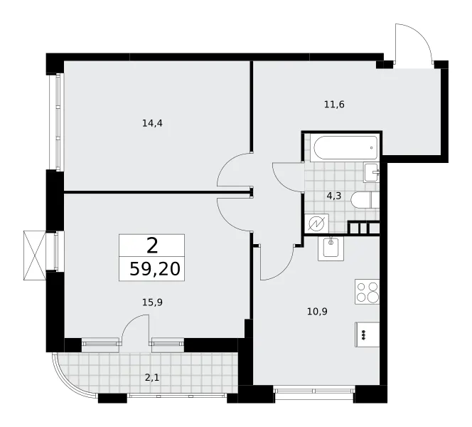 2-комн. 59.2 м²
