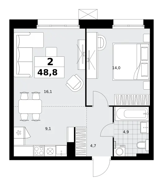 2-комн. 48.8 м²