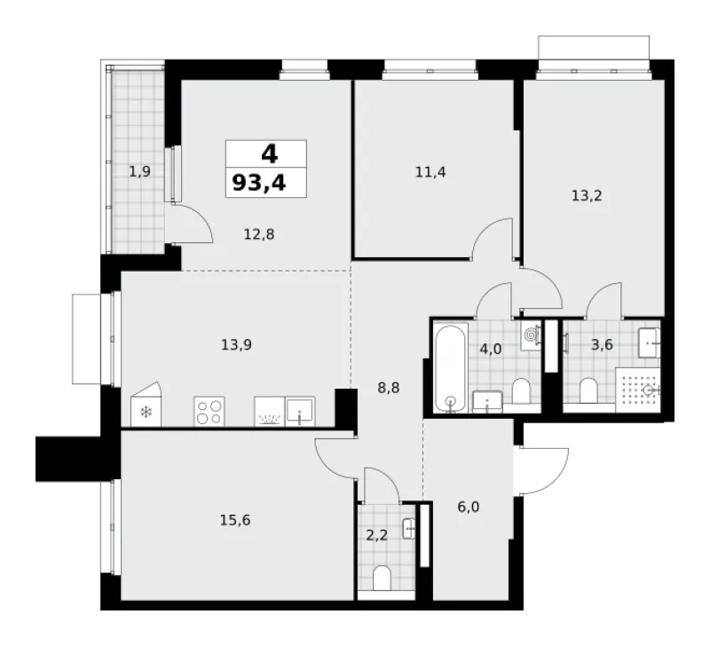 4-комн. 93.4 м²