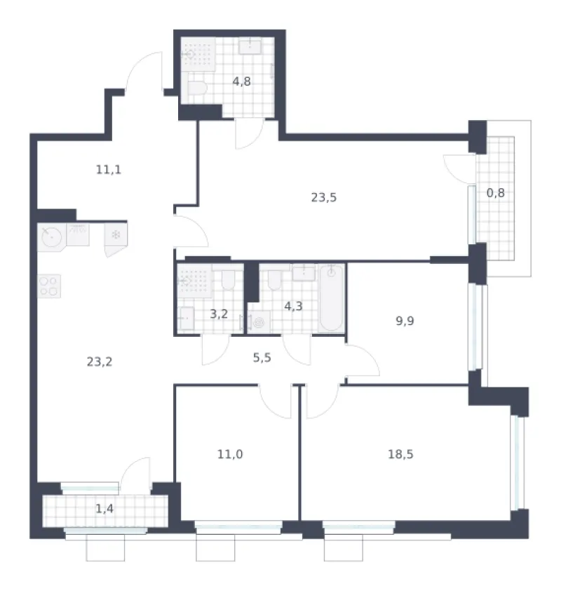 4-комн. 117.2 м²