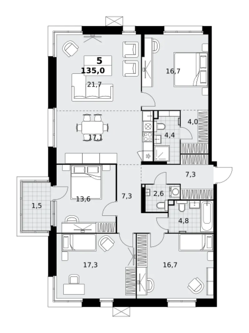 5-комн. 135 м²