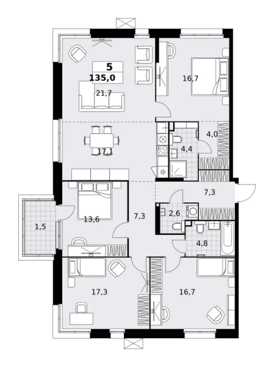 5-комн. 135 м²