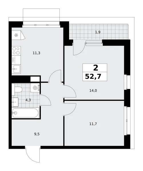 2-комн. 52.7 м²
