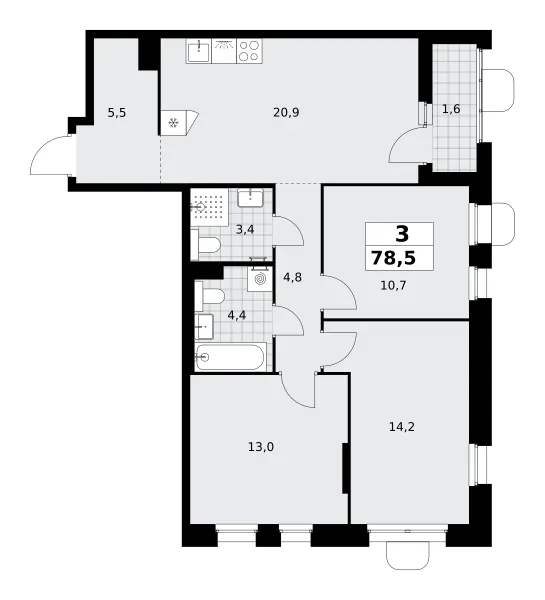 3-комн. 78.5 м²