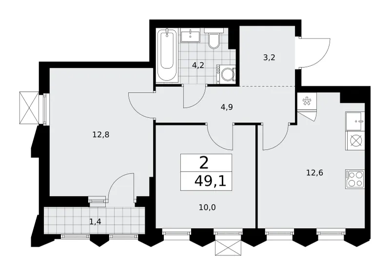 2-комн. 49.1 м²