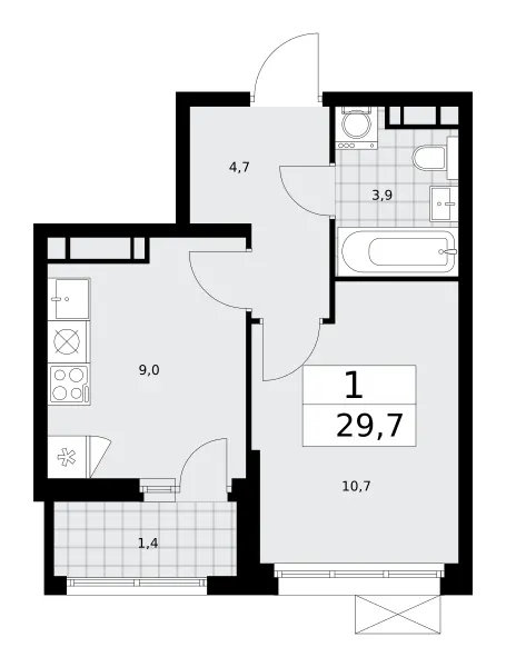 1-комн. 29.7 м²