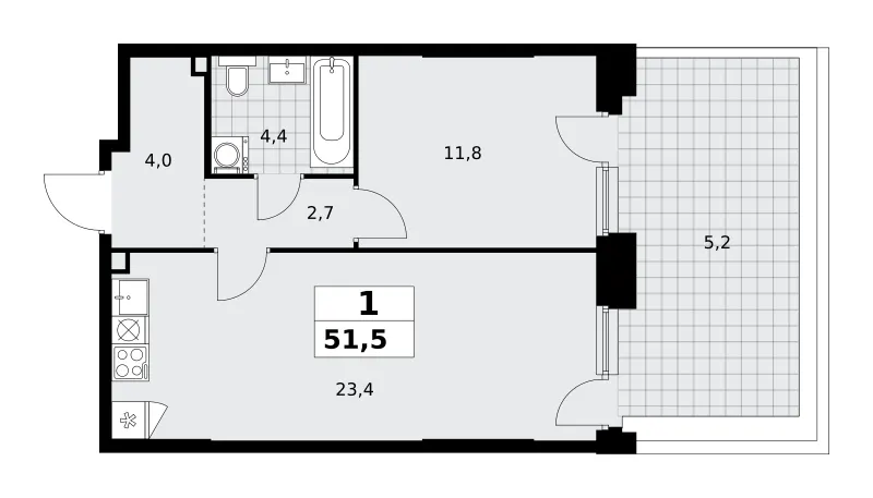 1-комн. 51.5 м²