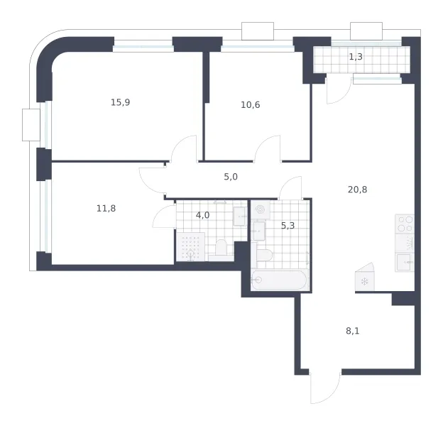 3-комн. 82.8 м²