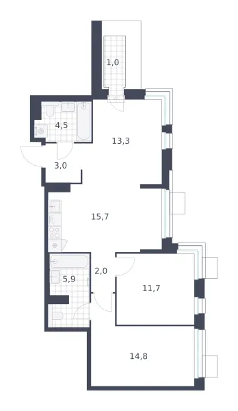 3-комн. 71.9 м²