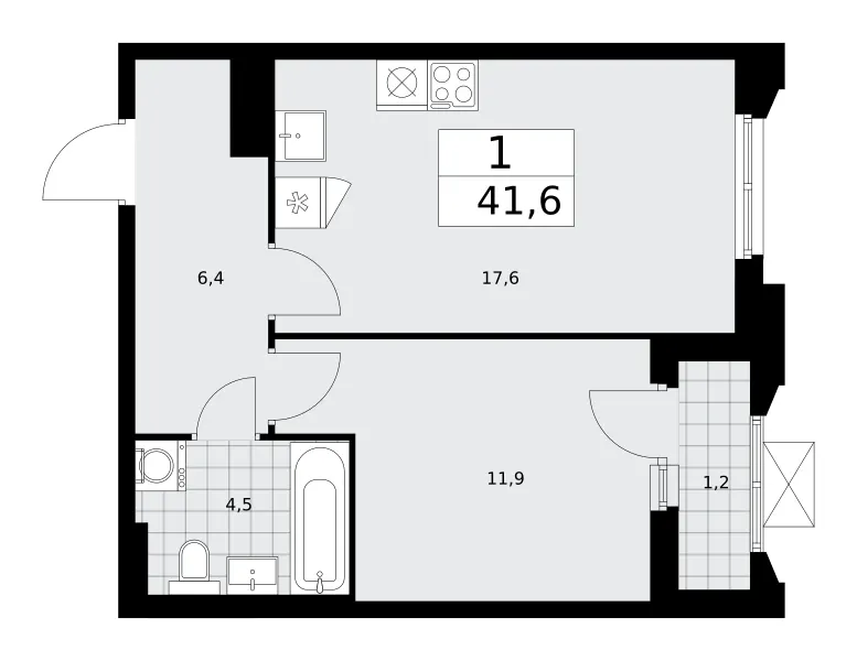 1-комн. 41.6 м²