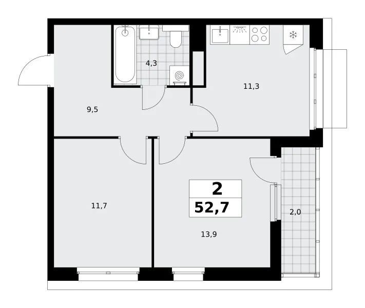 2-комн. 52.7 м²