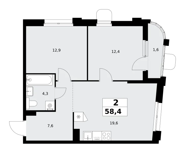 2-комн. 58.4 м²