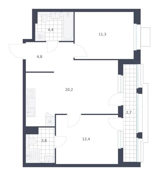 2-комн. 59.6 м²