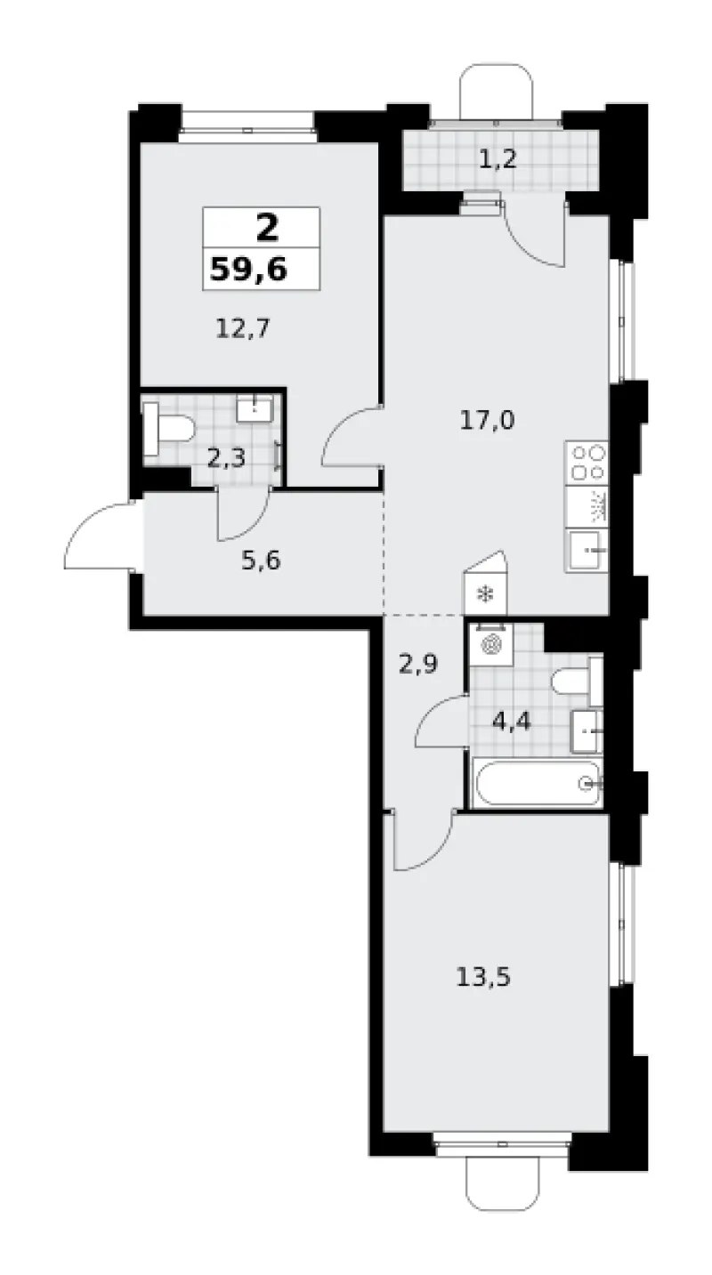 2-комн. 59.6 м²