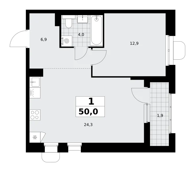 1-комн. 50 м²