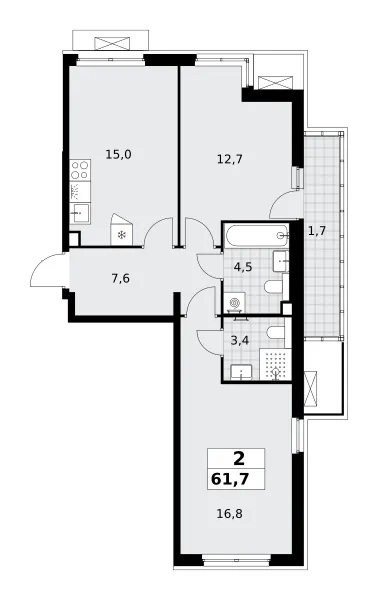 2-комн. 61.7 м²