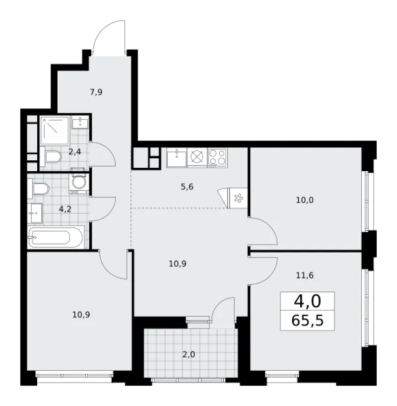 4-комн. 65.5 м²