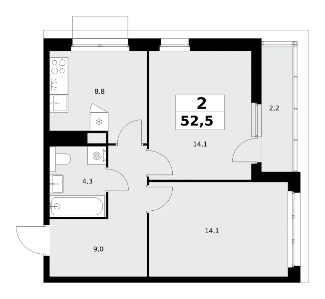 2-комн. 52.5 м²