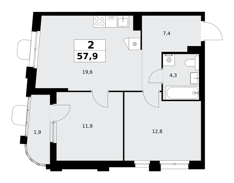 2-комн. 57.9 м²