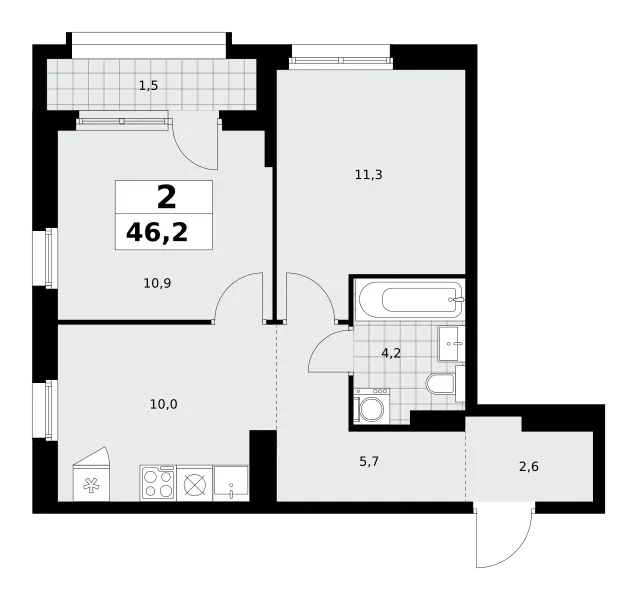 2-комн. 46.2 м²