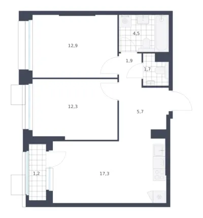 57,5 м² — планировка