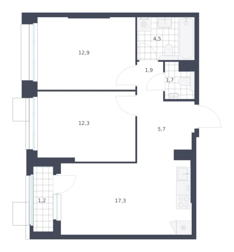 2-комн. 57.5 м²