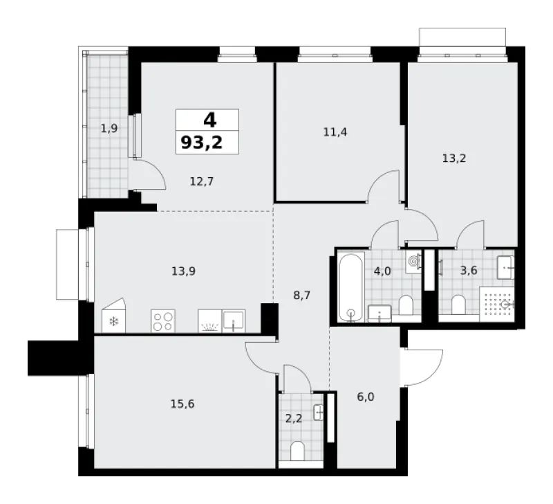 4-комн. 93.2 м²