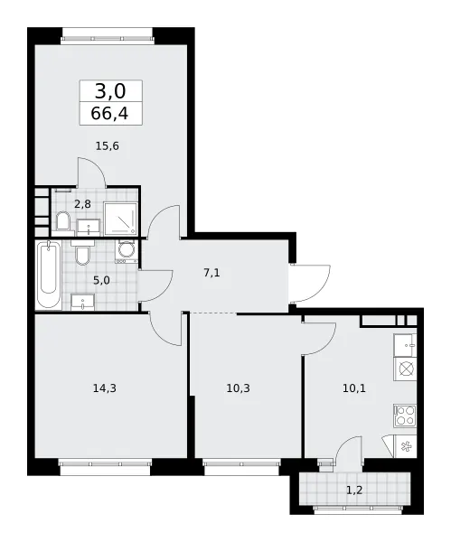3-комн. 66.4 м²
