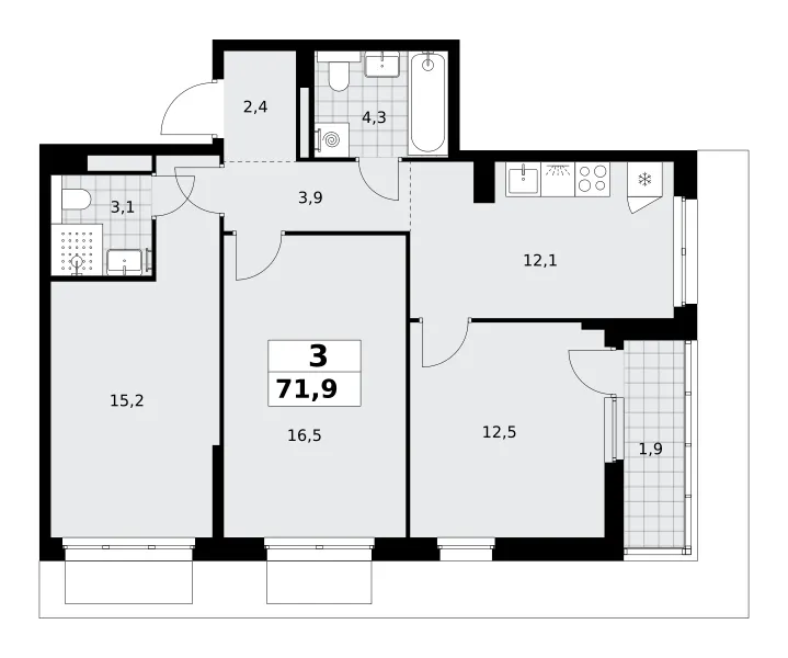 3-комн. 71.9 м²