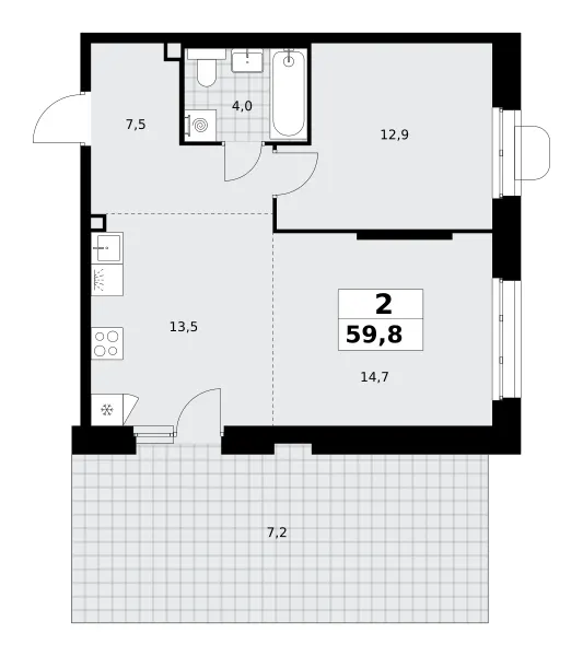 2-комн. 59.8 м²