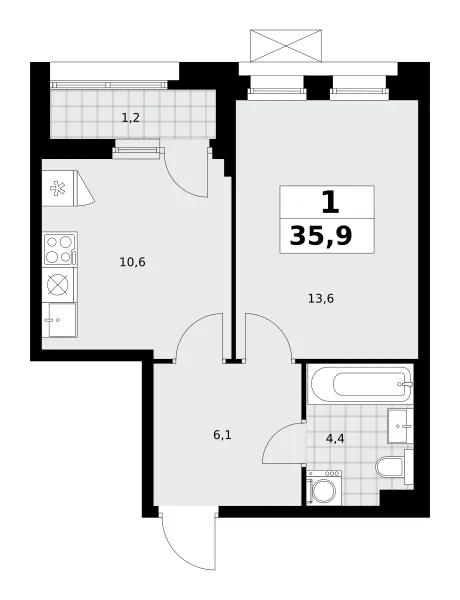 1-комн. 35.9 м²