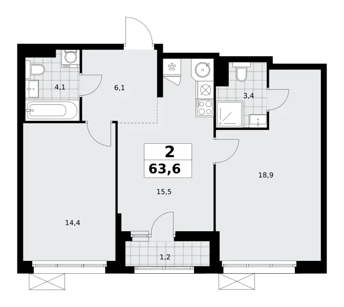 2-комн. 63.6 м²