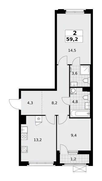 2-комн. 59.2 м²
