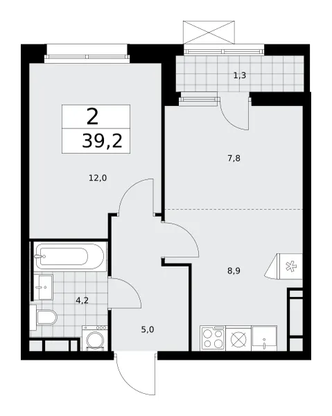 2-комн. 39.2 м²