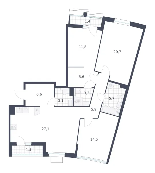 3-комн. 107.1 м²