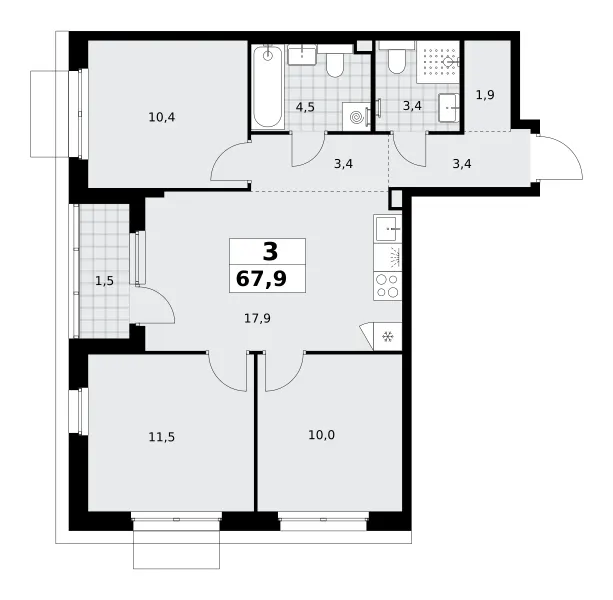 3-комн. 67.9 м²