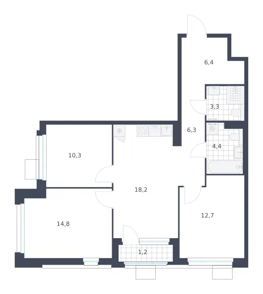 3-комн. 77.6 м²