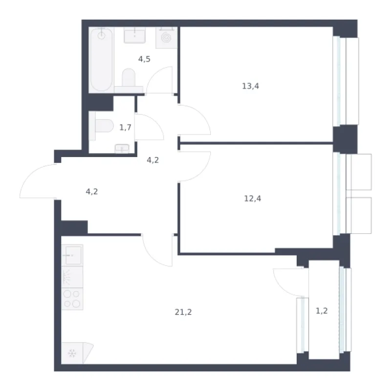 2-комн. 62.8 м²