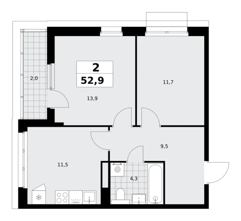 2-комн. 52.9 м²